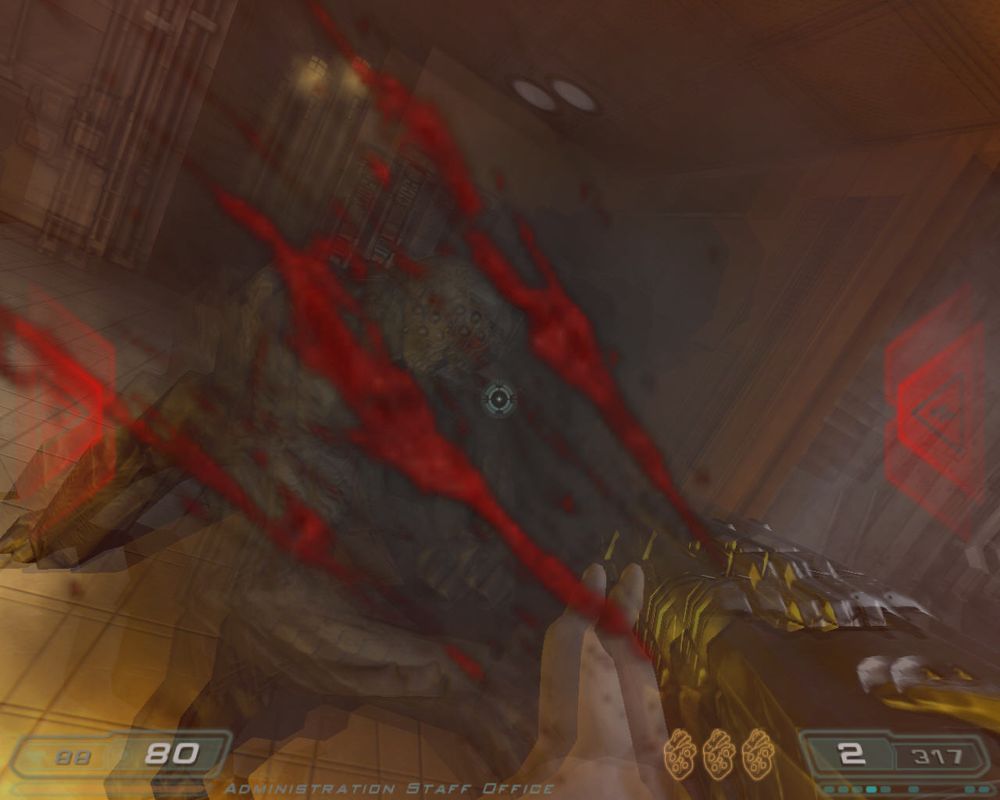 Doom³: Resurrection of Evil (Windows) screenshot: Ouch! That hurts!