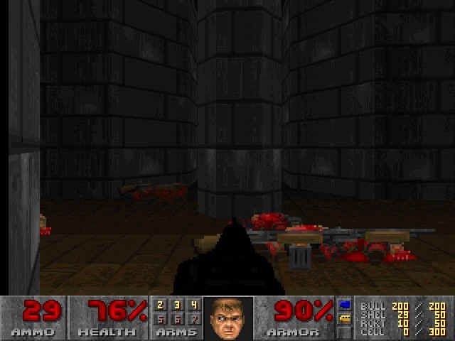 Doom: Collector's Edition (Windows) screenshot: Some areas have flashing lights, making it difficult to see enemies.