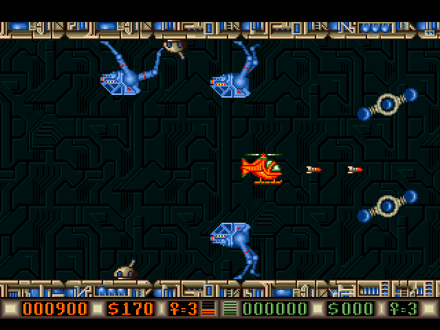 Blood Money (Amiga) screenshot: There are some strange creatures here