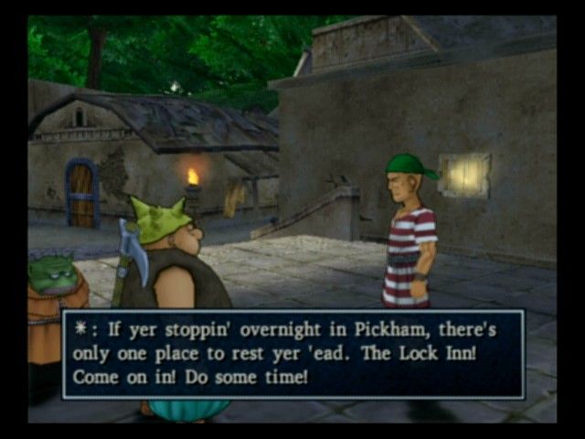 Dragon Quest VIII: Journey of the Cursed King (PlayStation 2) screenshot: Yangus and Trode talk with some very British sailors