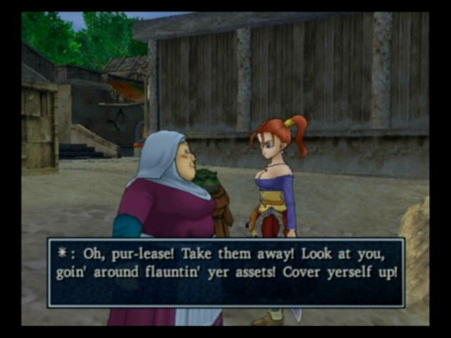 Dragon Quest VIII: Journey of the Cursed King (PlayStation 2) screenshot: NPCs sometimes change their dialogue depending on the time of day, quests you've done, or even with which character you have leading the party.