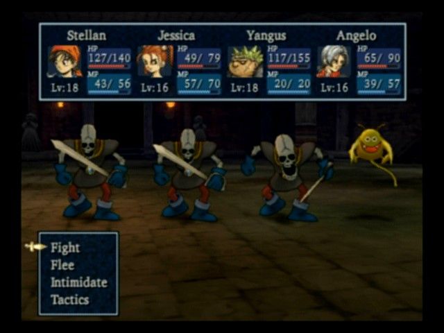 Dragon Quest VIII: Journey of the Cursed King (PlayStation 2) screenshot: Facing off against some skeletons in a dungeon