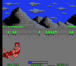 Caveman Ugh-Lympics (NES) screenshot: Throw a woman