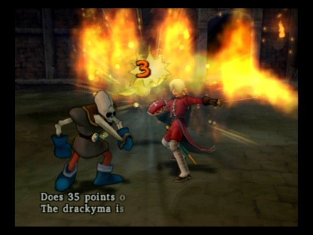 Dragon Quest VIII: Journey of the Cursed King (PlayStation 2) screenshot: Angelo using Fire Slash on some enemies