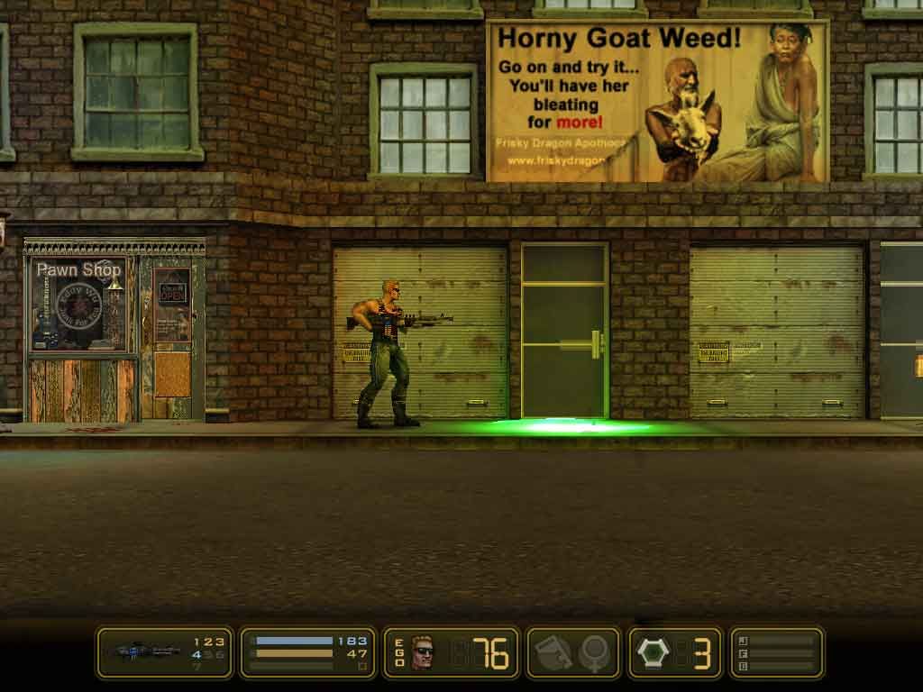 Duke Nukem: Manhattan Project (Windows) screenshot: Duke has tried that horny goat weed, and look what it made him today