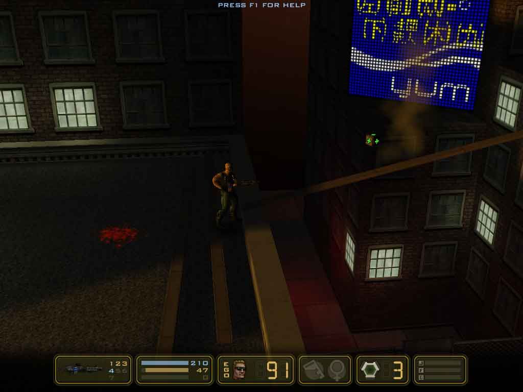 Duke Nukem: Manhattan Project (Windows) screenshot: Hmm, I wonder what food they're advertising