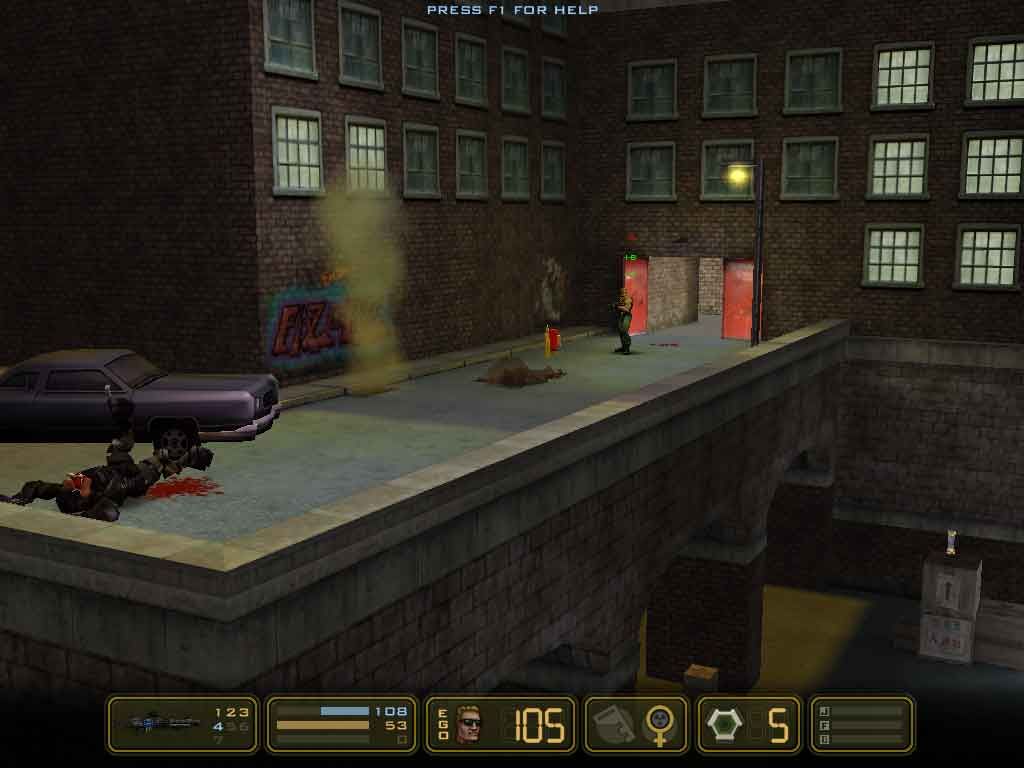 Duke Nukem: Manhattan Project (Windows) screenshot: "Well, that car saved my ass"