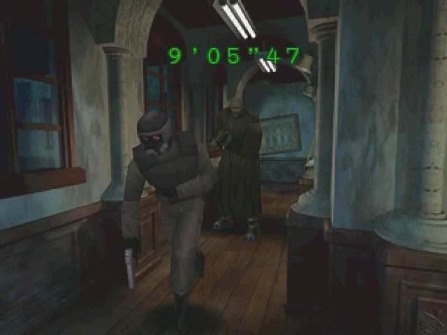 Resident Evil 2 (Windows) screenshot: Bonus Scenario: Playing as Hunk, the 4th Survivor, show here making his Last Escape from Mr. X with the G-Virus sample