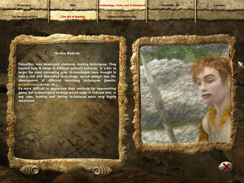 Echo: Secrets of the Lost Cavern (Windows) screenshot: Here's our hero, Arok. Slightly effeminate for a prehistoric hunter...
