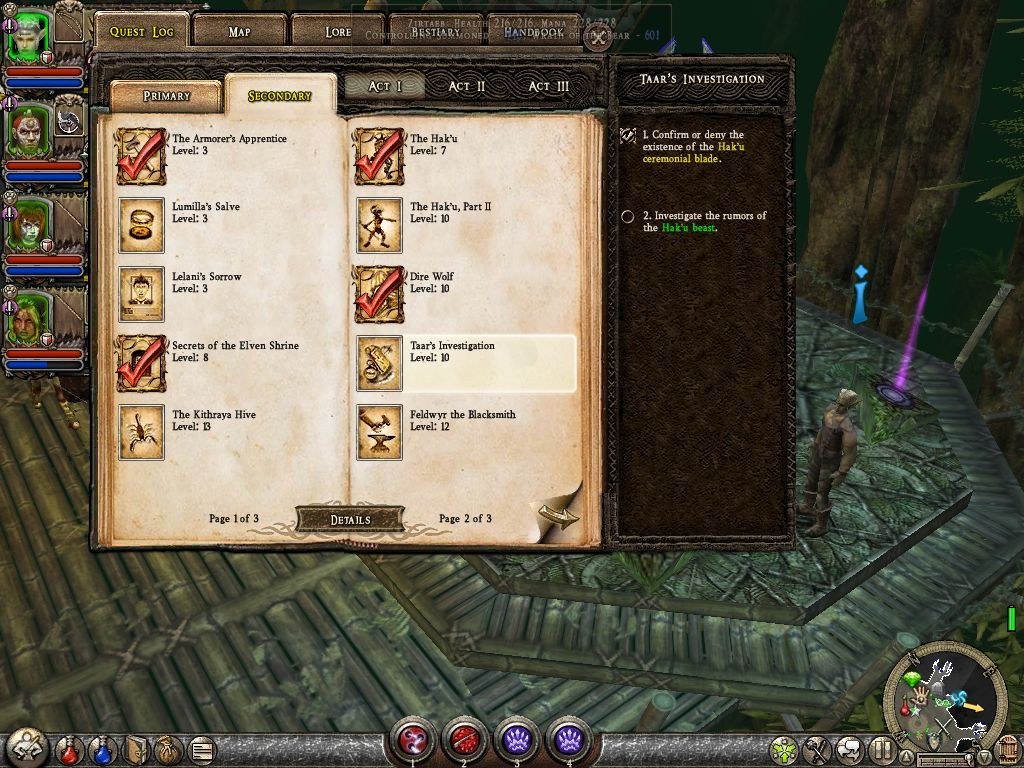 Dungeon Siege II (Windows) screenshot: Quest archive