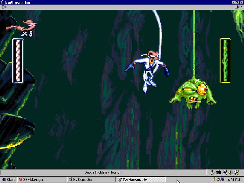 Earthworm Jim: Special Edition (Windows) screenshot: Bungee Jumping battle.