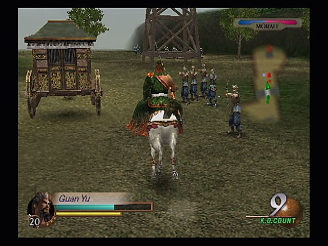 Dynasty Warriors 3 (PlayStation 2) screenshot: Escort duty. A few missions have special goals instead of the usual 'kill the enemy general' briefing.