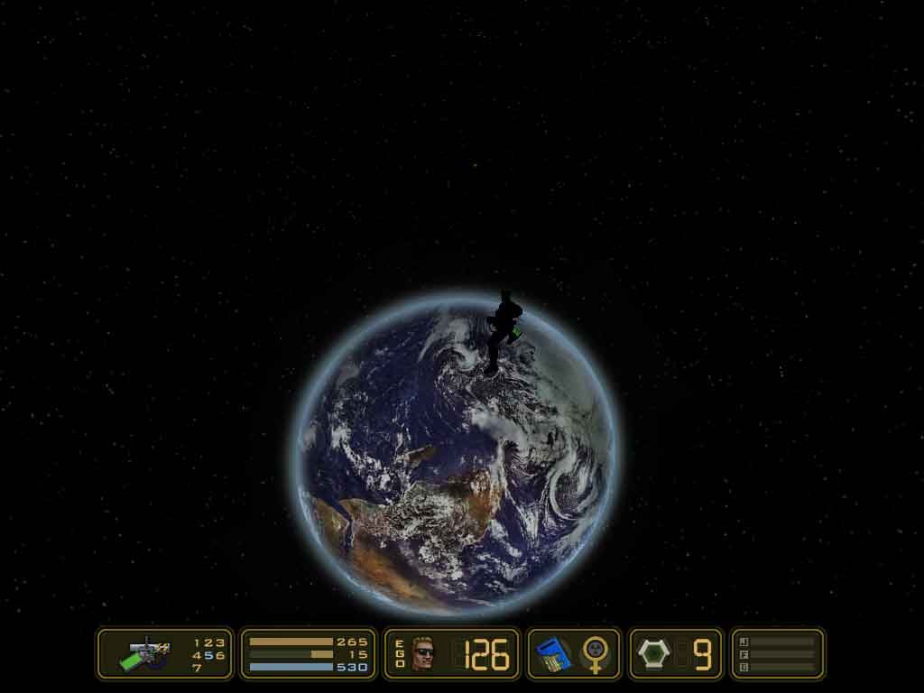 Duke Nukem: Manhattan Project (Windows) screenshot: What does he think he is? An astronaut?