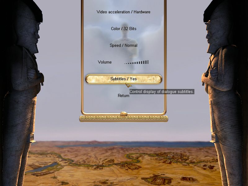 The Egyptian Prophecy (Windows) screenshot: Simple Options Screen