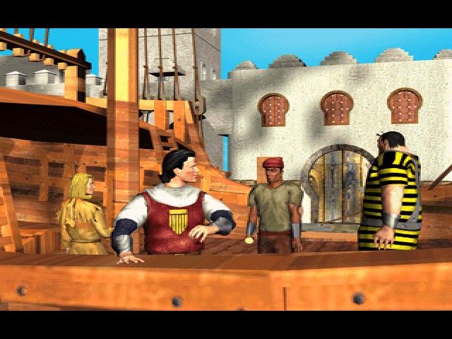 El Capitán Trueno en la Montaña de los Suspiros (Windows) screenshot: A Caliph's messenger arriving to Captain's ship