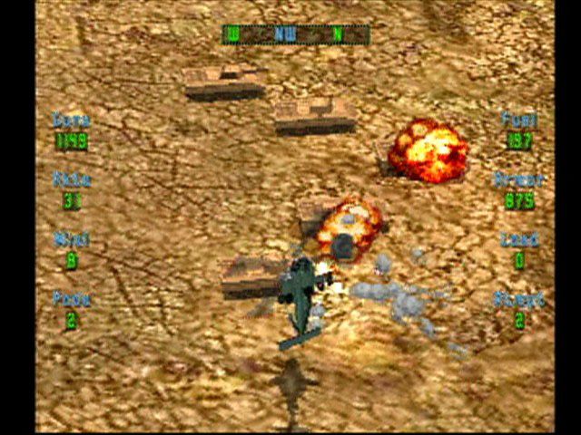 Soviet Strike (PlayStation) screenshot: The "Super Apache" on a mission "North of Operation Desert Strike".