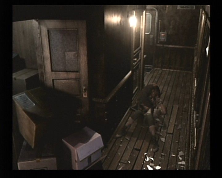 Resident Evil 0 (GameCube) screenshot: Close encounter with a doberman.