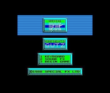G.U.T.Z. (ZX Spectrum) screenshot: Menu screen - use 1 to toggle controls and 2 to toggle sound effects or music