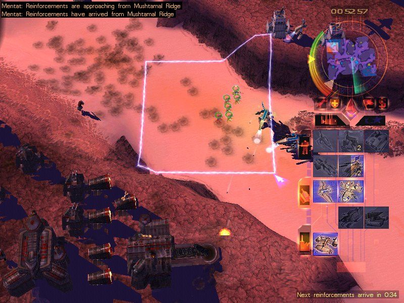 Emperor: Battle for Dune (Windows) screenshot: Selecting square automatically recognizes terrain shifts.