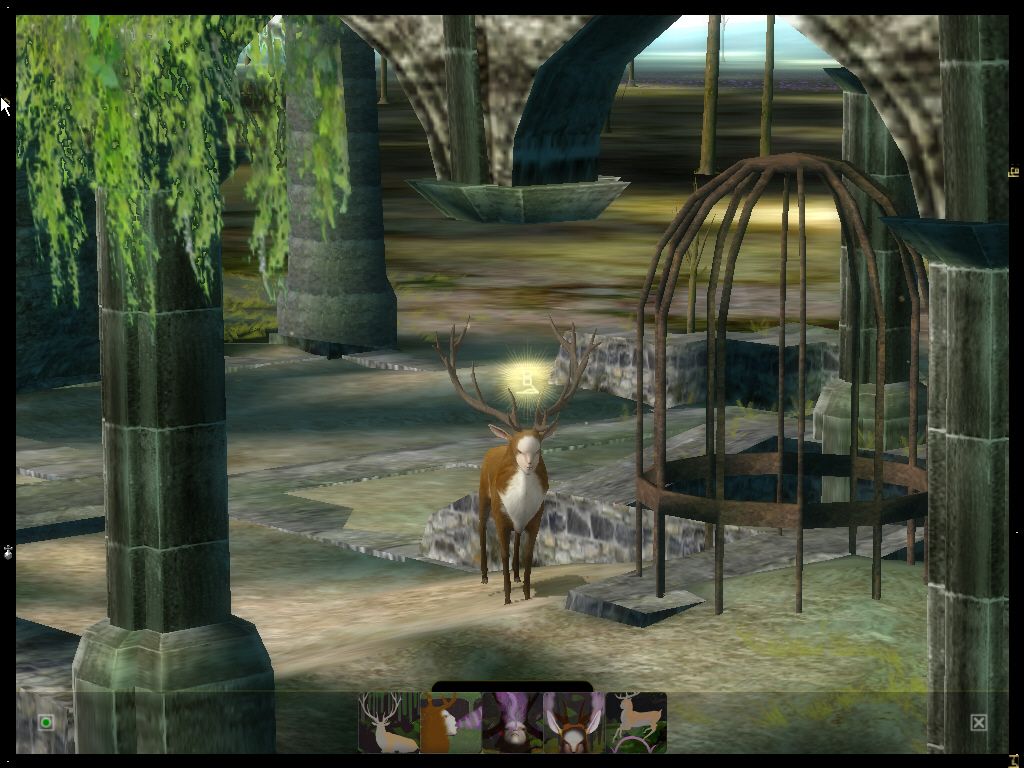 The Endless Forest (Windows) screenshot: The glowing symbol between my antlers identifies me as a unique stag (Phase 1).