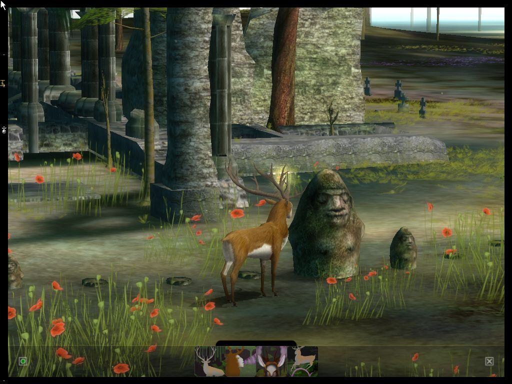 The Endless Forest (Windows) screenshot: The idols among the ruin are what it is left of converted pagan souls (Phase 1).