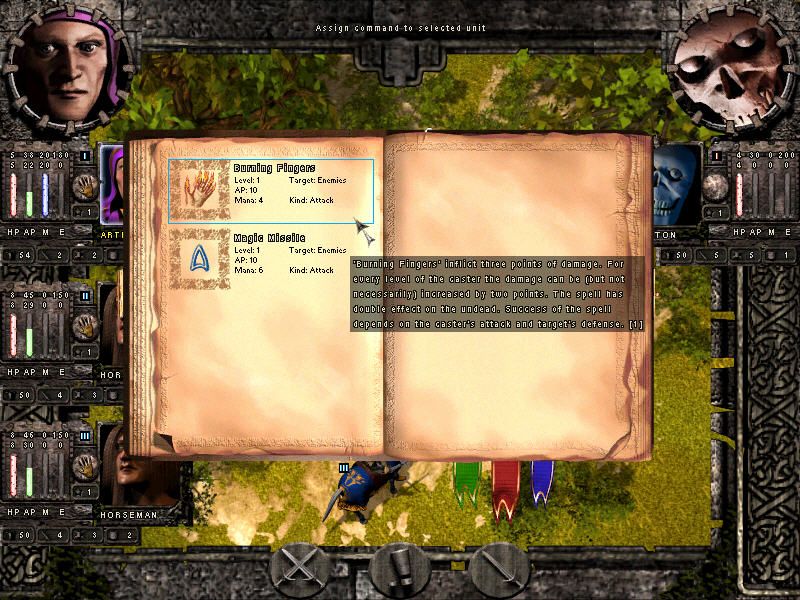 Empire of Magic (Windows) screenshot: Selecting a spell during combat.