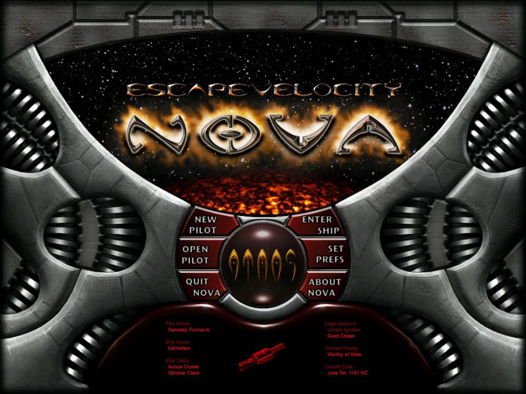 Escape Velocity Nova (Windows) screenshot: Choose your pilot and jump in the cockpit.
