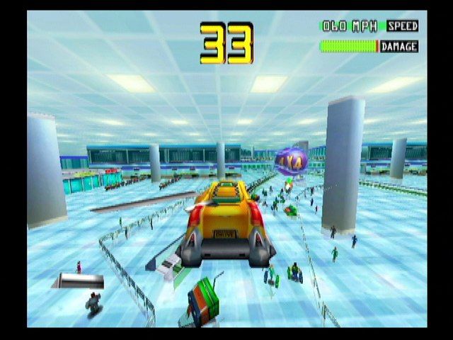 Smashing Drive (GameCube) screenshot: Busting into an Airport Terminal