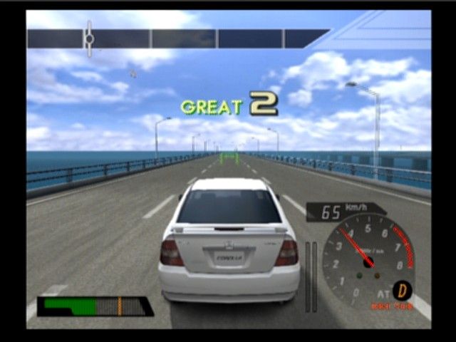 Enthusia: Professional Racing (PlayStation 2) screenshot: Driving Toyota Corolla in training mode, you must pass all the checkpoints at the right speed (color of checkpoint indicates how close are you driving to the perfect speed to pass through)