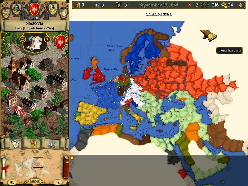 Europa Universalis (Windows) screenshot: Poland carves out a huge swath of territory!