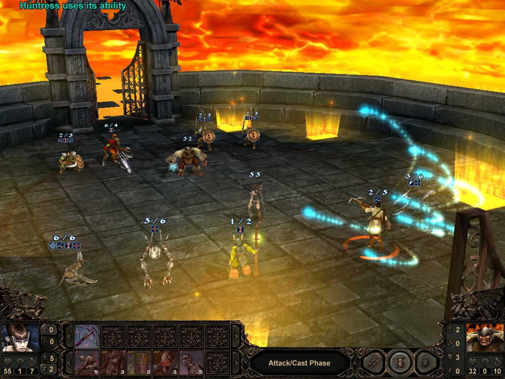 Etherlords (Windows) screenshot: A fight in the "Ethereal challenge" arena.