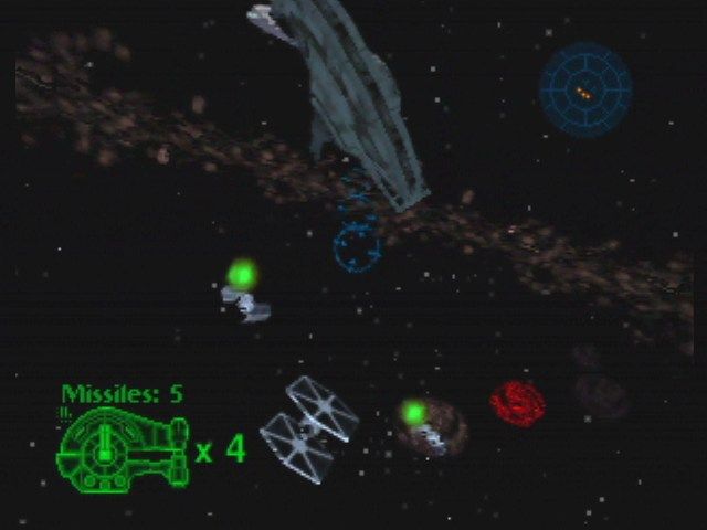 Star Wars: Shadows of the Empire (Nintendo 64) screenshot: Fight off the TIE's in the asteroid belt.