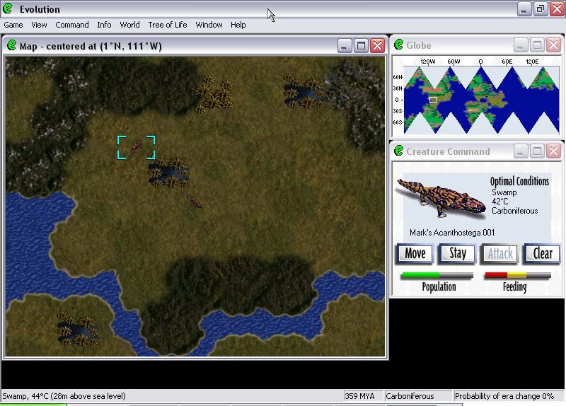 Evolution: The Game of Intelligent Life (Windows) screenshot: You start with a single creature