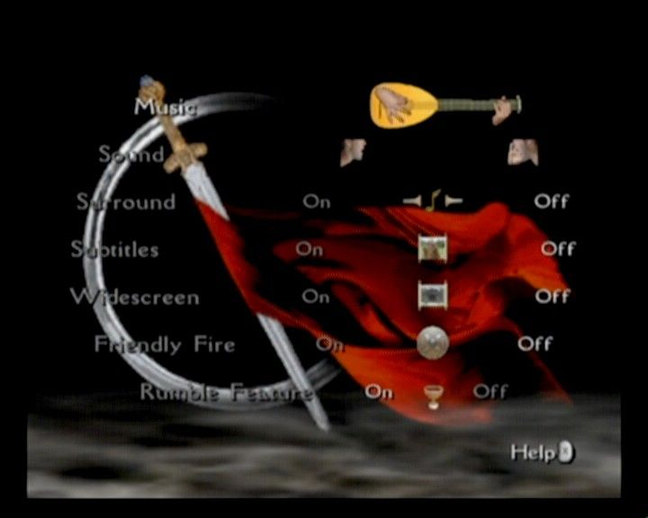 King Arthur (GameCube) screenshot: Options screen