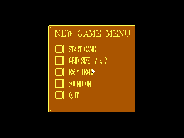 Flux (DOS) screenshot: New game menu. There's no two-player option, only player vs. computer