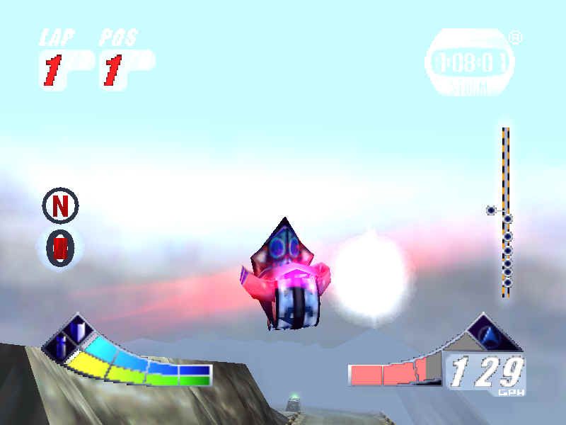 Extreme-G: XG2 (Windows) screenshot: Yeehaa! This jump must be eXtremely enjoyable!