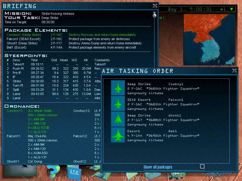 Falcon 4.0 (Windows) screenshot: Taking a look at the briefing.