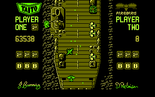 Sky Shark (Amstrad CPC) screenshot: A heavily guarded aircraft carrier