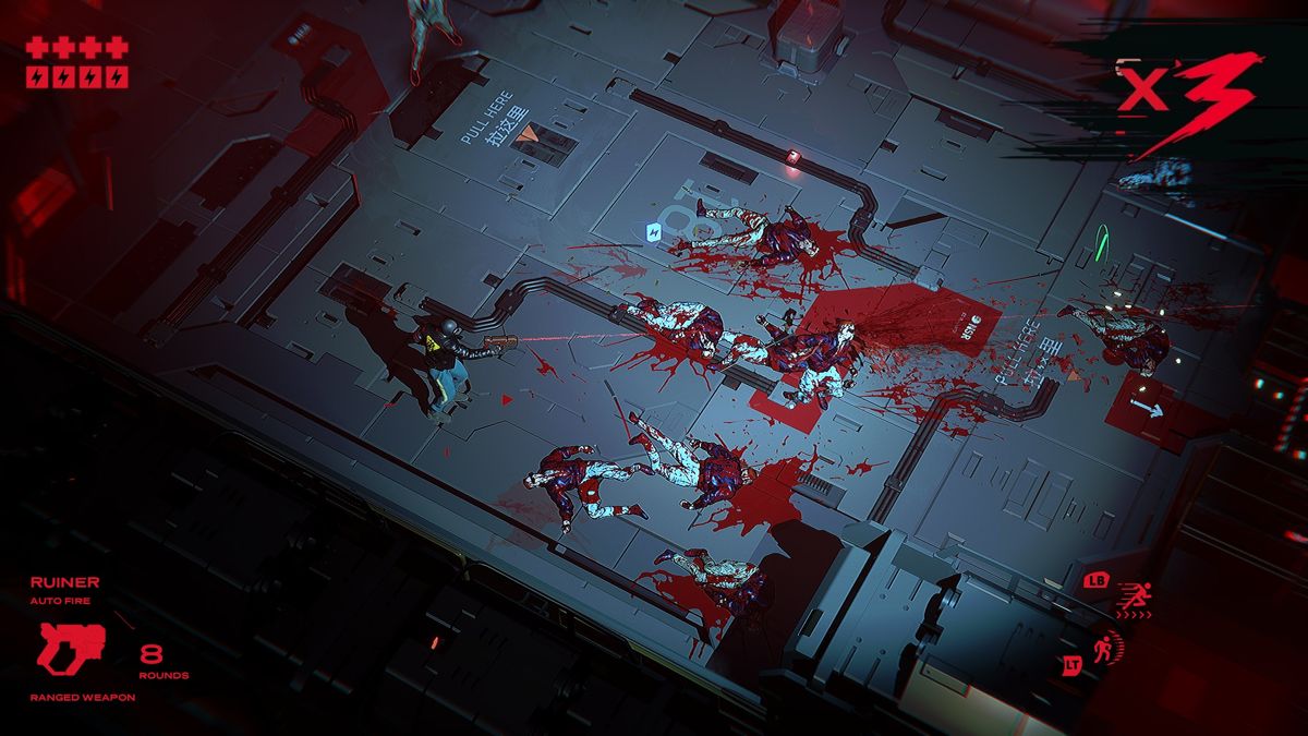 Ruiner (Windows) screenshot: A lot of goons have gone down.