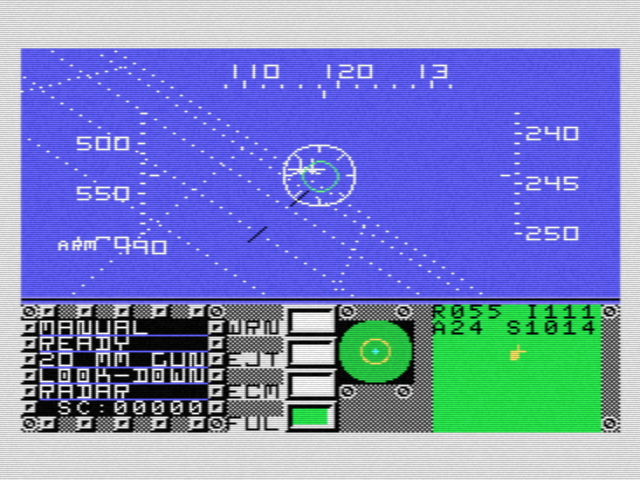 F16 Fighting Falcon (MSX) screenshot: Firing at a bandit with your gun visor