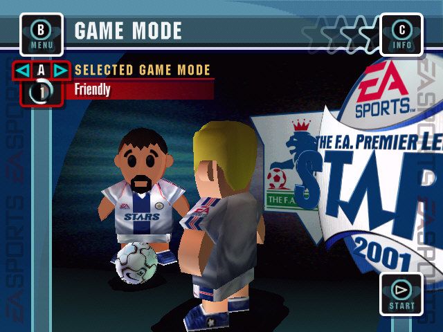The F.A. Premier League Stars 2001 (Windows) screenshot: The main menu