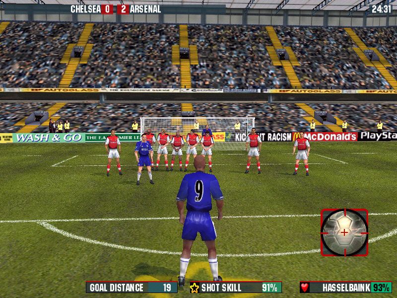 The F.A. Premier League Stars 2001 (Windows) screenshot: ... and a free kick