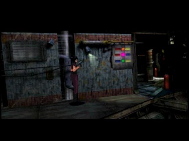Fear Effect (PlayStation) screenshot: Those colored lights are a clue for a puzzle...