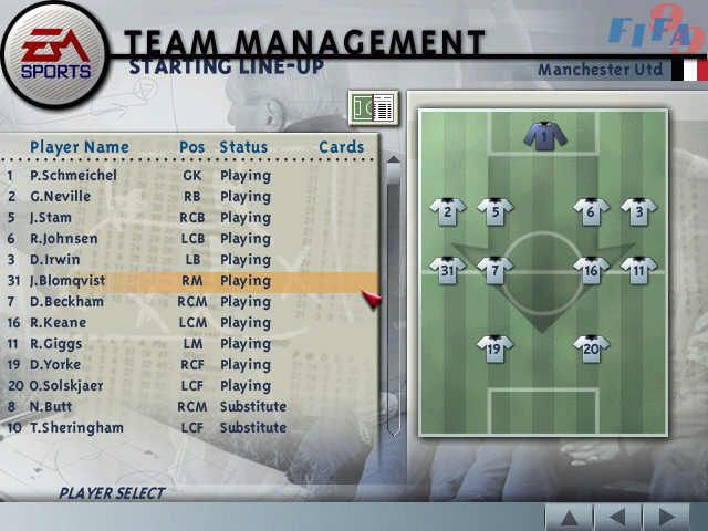 FIFA 99 (Windows) screenshot: Team Management
