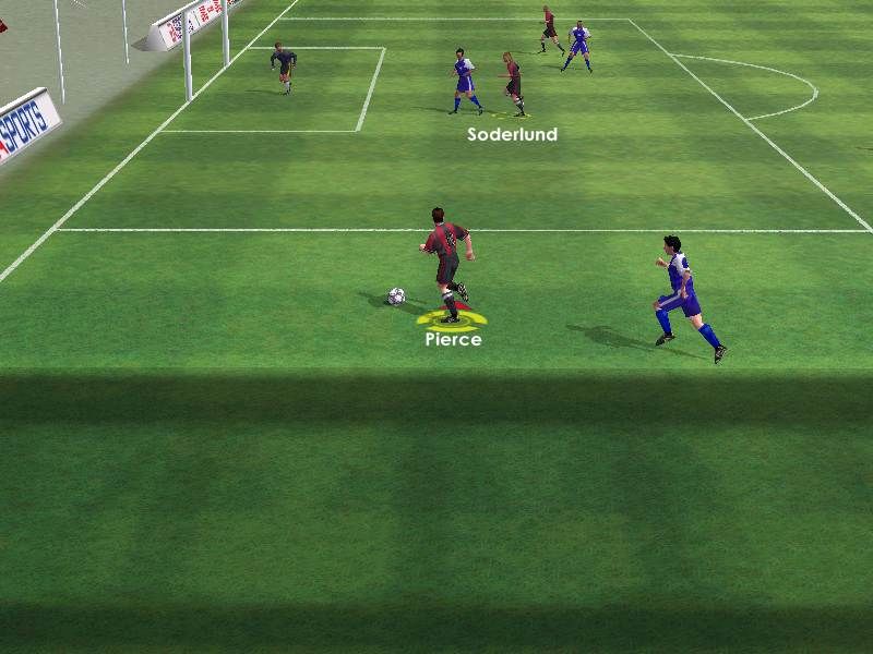 FIFA 2001: Major League Soccer (Windows) screenshot: Lining up for a cross is still a good way to score an easy goal.