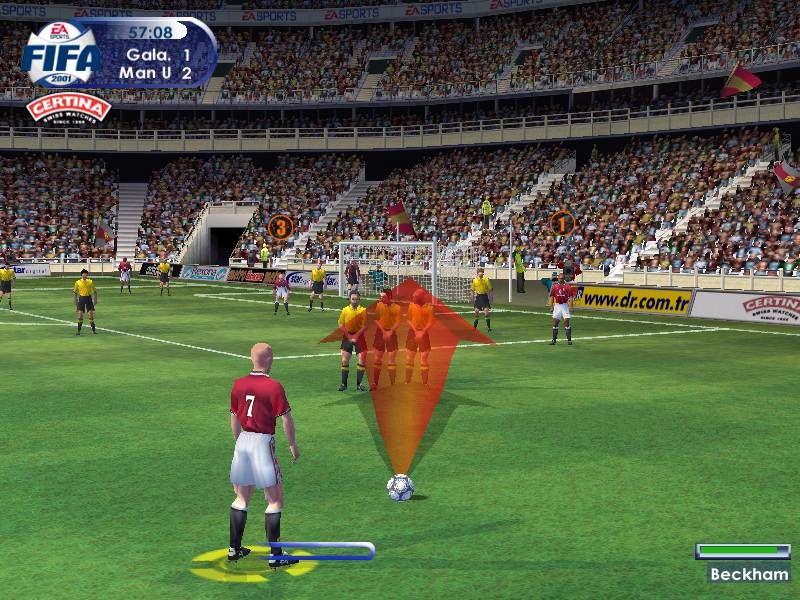 FIFA 2001: Major League Soccer (Windows) screenshot: A free shot on goal.
