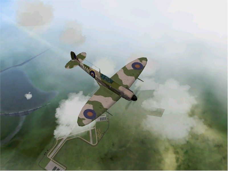 Fighter Squadron: The Screamin' Demons over Europe (Windows) screenshot: Spitfire on patrol - notice the condensation trail behind the plane
