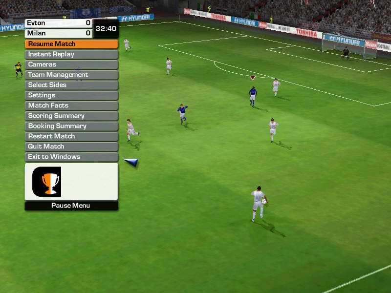 FIFA Soccer 2003 (Windows) screenshot: The in-game menu.
