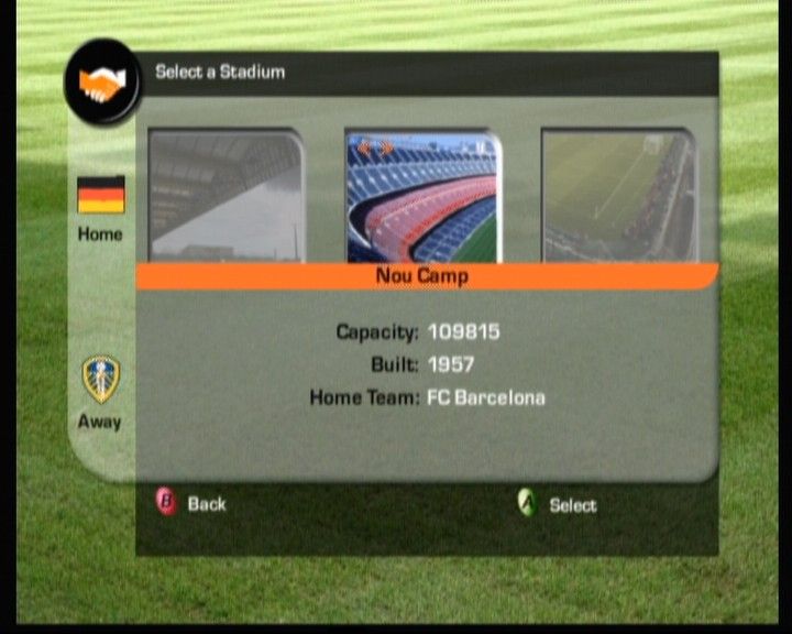 FIFA Soccer 2003 (Xbox) screenshot: Selecting a stadium for your next match