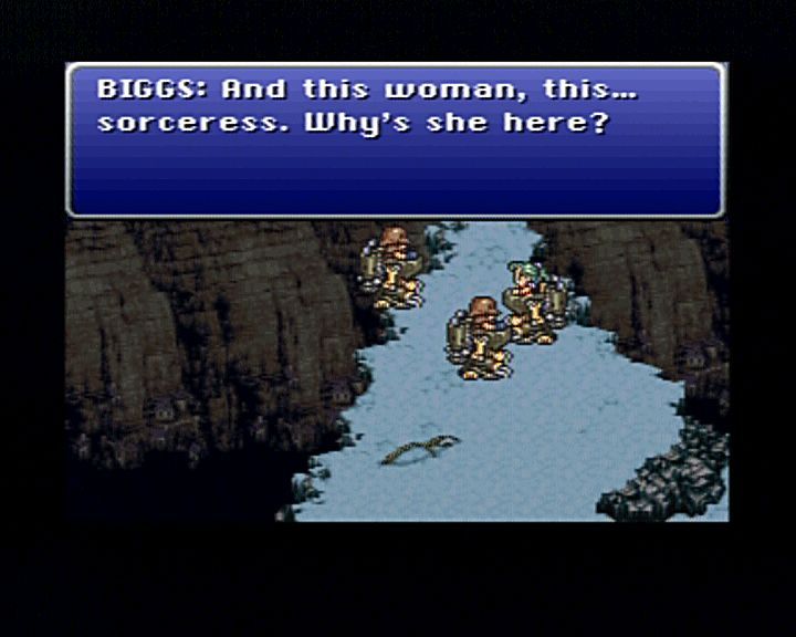 Final Fantasy III (PlayStation) screenshot: Biggs and Wedge, soldiers on the opposing side, this time as well.